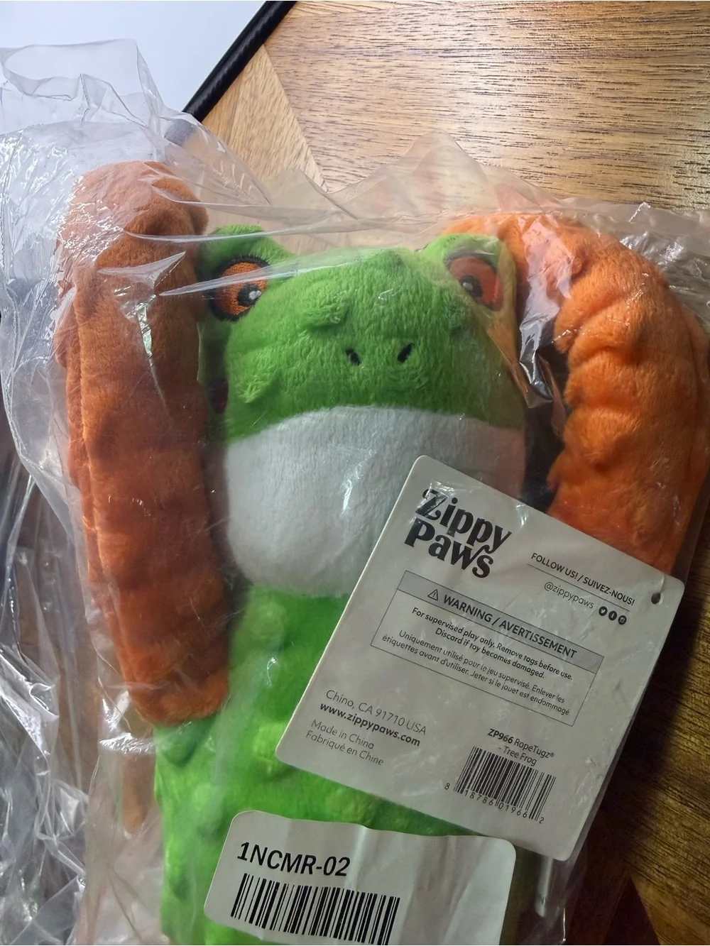 Zippy Paws RopeTugz Green Squeaker Dog Toy (Tree Frog) NWT